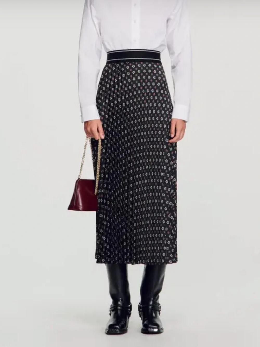 Sandro Women's Black Pleated Star-Print Maxi Skirt - Picture 2 of 3